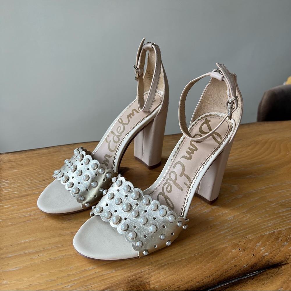Sam Edelman Scalloped Pearl Heeled Sandals